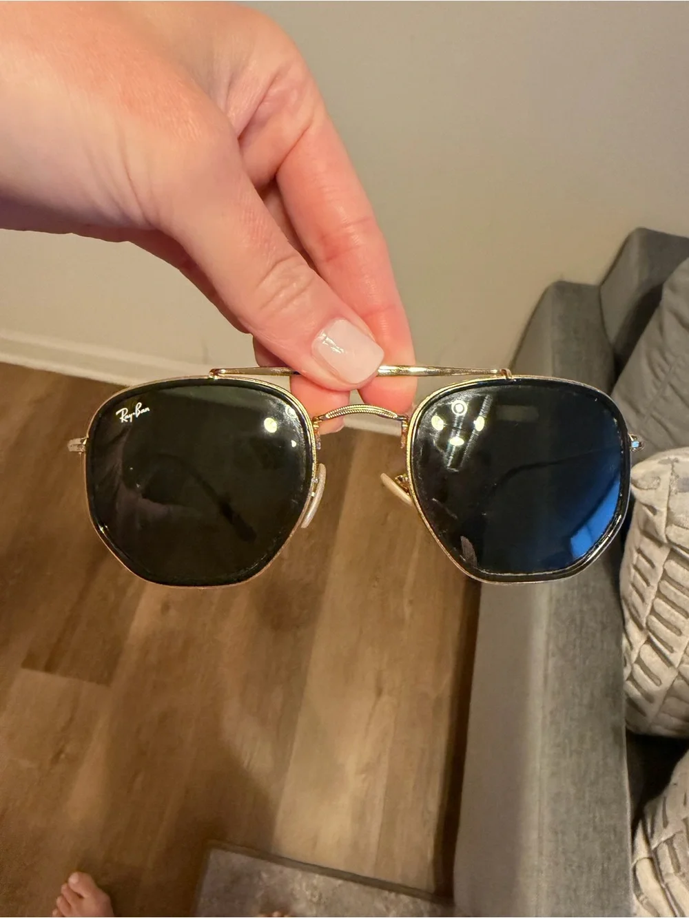 Ray-Ban Silver Frame Sunglasses with Dark Green Lenses